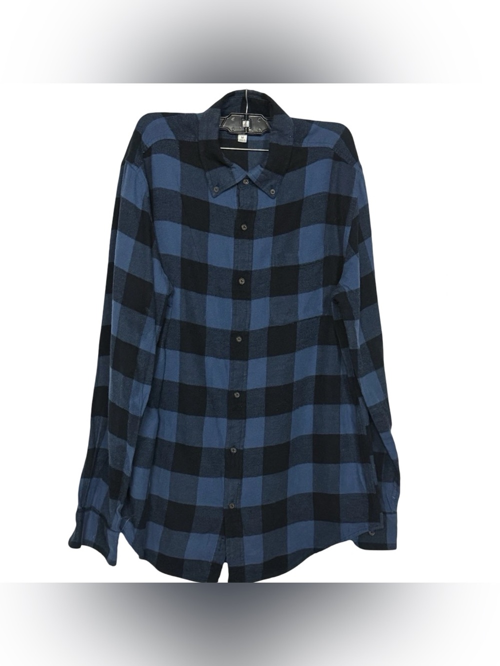 Men's Flannel Long Sleeve Shirt Old Navy Size M Blue Black Buffalo Plaid